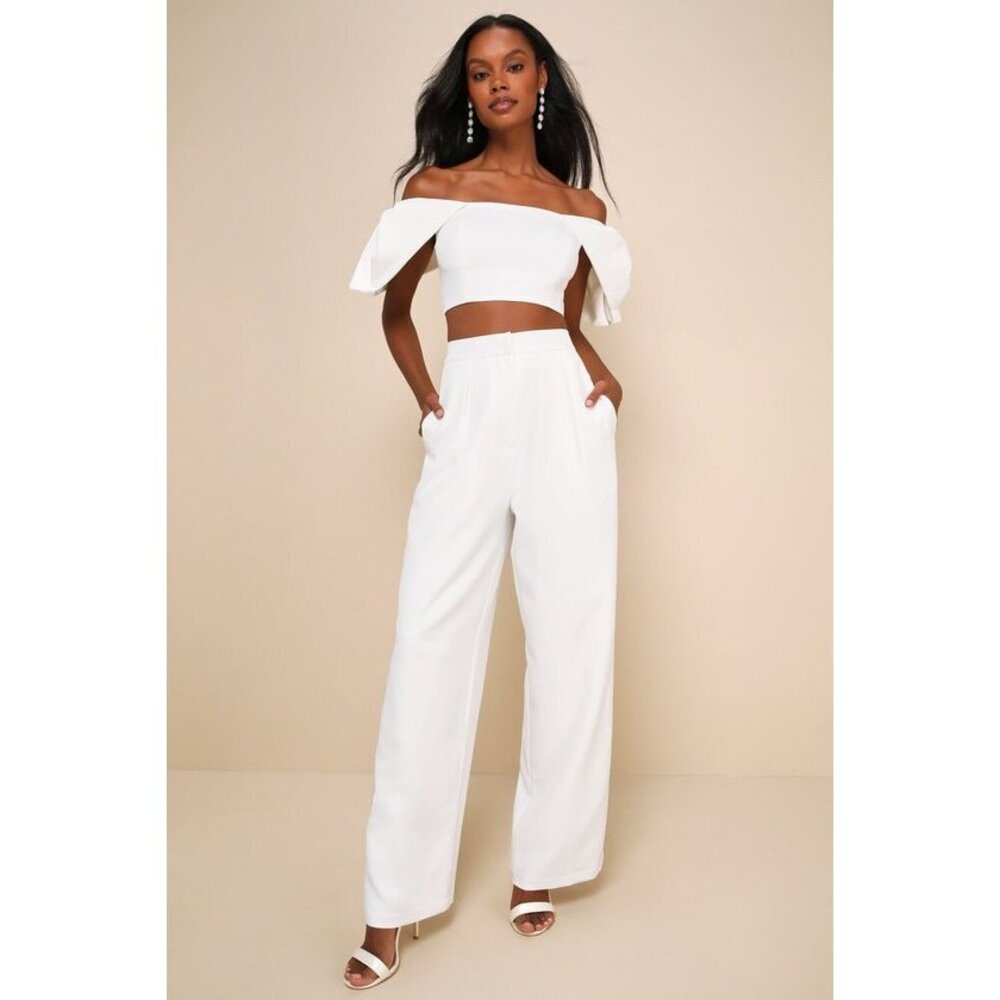 Lulus Captivating Entrance White Off-the-shoulder Two-piece Jumpsuit M- NWT